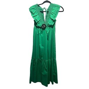 Aiblee Green Ruffled Cotton Maxi Dress NWT Size S